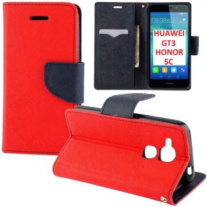 CUSTODIA FLIP ORIZZONTALE per HUAWEI GT3, HONOR 5C, HONOR 7 LITE CON INTERNO IN TPU SILICONE, STAND E PORTA CARTE COLORE ROSSO