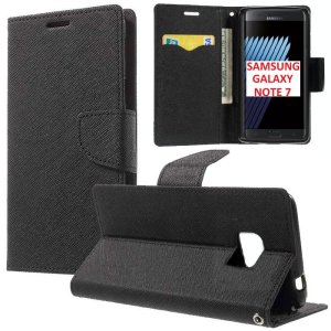 CUSTODIA FLIP ORIZZONTALE per SAMSUNG SM-N930 GALAXY NOTE 7 CON STAND, INTERNO IN TPU SILICONE E PORTA CARTE COLORE NERO