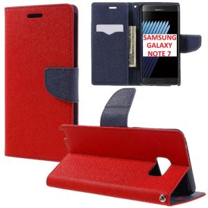 CUSTODIA FLIP ORIZZONTALE per SAMSUNG SM-N930 GALAXY NOTE 7 CON STAND, INTERNO IN TPU SILICONE E PORTA CARTE COLORE ROSSO