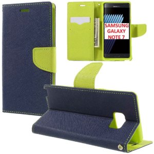 CUSTODIA FLIP ORIZZONTALE per SAMSUNG SM-N930 GALAXY NOTE 7 CON STAND, INTERNO IN TPU SILICONE E PORTA CARTE COLORE BLU