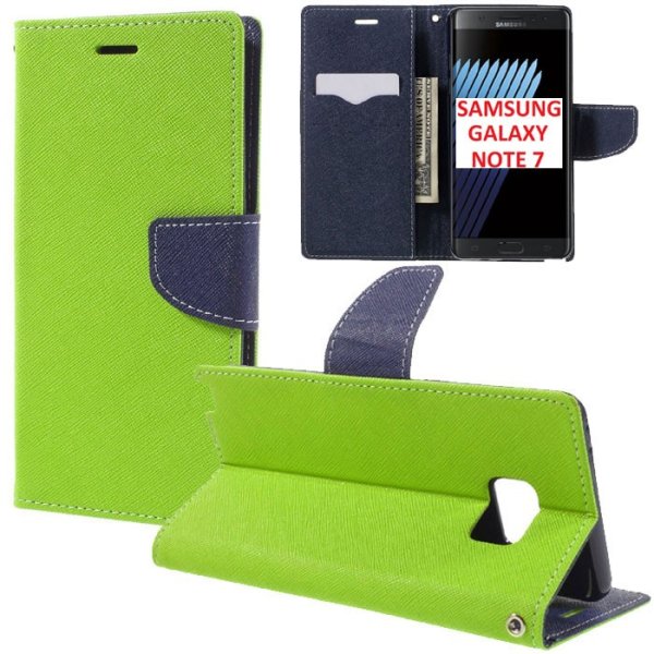 CUSTODIA FLIP ORIZZONTALE per SAMSUNG SM-N930 GALAXY NOTE 7 CON STAND, INTERNO IN TPU SILICONE E PORTA CARTE COLORE VERDE