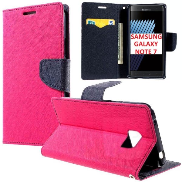 CUSTODIA FLIP ORIZZONTALE per SAMSUNG SM-N930 GALAXY NOTE 7 CON STAND, INTERNO IN TPU SILICONE E PORTA CARTE COLORE FUCSIA