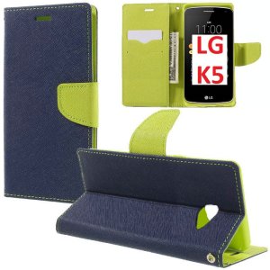 CUSTODIA per LG K5, X220 - FLIP ORIZZONTALE CON INTERNO IN TPU SILICONE, STAND, PORTA CARTE E CHIUSURA MAGNETICA COLORE BLU