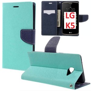 CUSTODIA per LG K5, X220 - FLIP ORIZZONTALE CON INTERNO IN TPU, STAND, PORTA CARTE E CHIUSURA MAGNETICA COLORE VERDE ACQUA