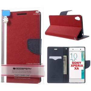 CUSTODIA FLIP ORIZZONTALE per SONY XPERIA XA, XPERIA XA DUAL CON INTERNO IN TPU, STAND E PORTA CARTE ROSSO FANCY DIARY MERCURY