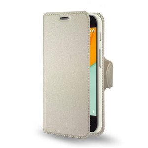 CUSTODIA FLIP ORIZZONTALE SIMILPELLE per VODAFONE SMART MINI 7, VF-300 CON STAND, PORTA CARTE E INTERNO IN TPU COLORE BIANCO