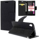 CUSTODIA FLIP ORIZZONTALE per SONY XPERIA E5, XPERIA E5 DUAL CON INTERNO IN TPU SILICONE, STAND E TASCHE PORTA CARTE COLORE NERO