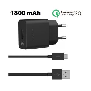 CARICATORE DA RETE 1800mAh ORIGINALE SONY CON 1 PORTA USB (UCH10) + CAVO MICRO USB (EC803) QUICK CHARGER COLORE NERO BULK