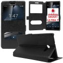 CUSTODIA FLIP ORIZZONTALE SLIM per VODAFONE SMART ULTRA 7 CON STAND, INTERNO IN TPU SILICONE E DOPPIA FINESTRA ID COLORE NERO