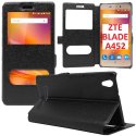 CUSTODIA FLIP ORIZZONTALE SLIM per ZTE BLADE A452 CON STAND, INTERNO IN TPU SILICONE E DOPPIA FINESTRA ID COLORE NERO