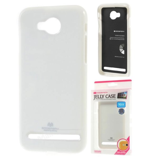 CUSTODIA per HUAWEI Y3 II, Y3 PRO, Y3 II PRO IN GEL TPU SILICONE COLORE BIANCO LUCIDO CON GLITTER ALTA QUALITA' MERCURY BLISTER