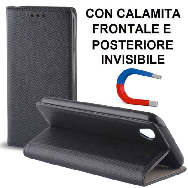 CUSTODIA FLIP ORIZZONTALE per SONY XPERIA M4 AQUA con CHIUSURA MAGNETICA INVISIBILE, STAND E INTERNO IN TPU SILICONE COLORE NERO