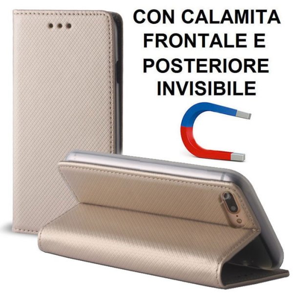 CUSTODIA FLIP ORIZZONTALE per APPLE IPHONE 7 PLUS, IPHONE 8 PLUS con CHIUSURA MAGNETICA INVISIBILE, STAND ED INTERNO IN TPU ORO