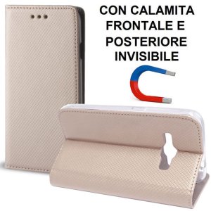 CUSTODIA FLIP ORIZZONTALE per SAMSUNG SM-J120 GALAXY J1 (2016) con CHIUSURA MAGNETICA INVISIBILE E INTERNO IN TPU ORO