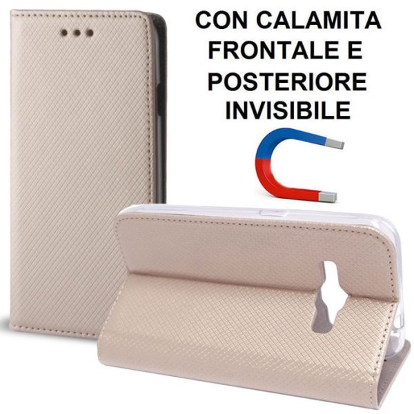 CUSTODIA FLIP ORIZZONTALE per SAMSUNG SM-J120 GALAXY J1 (2016) con CHIUSURA MAGNETICA INVISIBILE E INTERNO IN TPU ORO