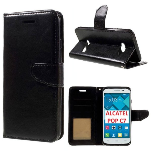 CUSTODIA FLIP ORIZZONTALE SIMILPELLE per ALCATEL ONE TOUCH POP C7 CON CHIUSURA MAGNETICA E INTERNO IN TPU COLORE NERO