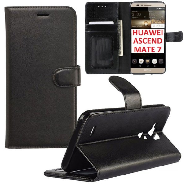 CUSTODIA FLIP ORIZZONTALE SIMILPELLE per HUAWEI ASCEND MATE 7 CON STAND, INTERNO IN TPU E CHIUSURA MAGNETICA COLORE NERO