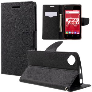 CUSTODIA FLIP ORIZZONTALE per WIKO SUNNY CON INTERNO IN TPU, STAND, TASCHE PORTA CARTE E CHIUSURA MAGNETICA COLORE NERO