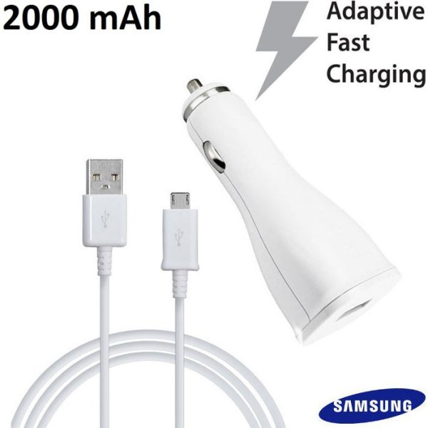 CARICATORE AUTO 2000mAh CON 1 PORTA USB (FAST CHARGING) + CAVO MICRO USB COLORE BIANCO EP-LN915U ORIGINALE SAMSUNG IN BULK