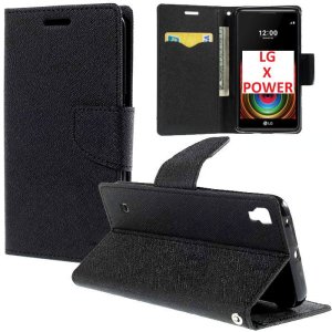 CUSTODIA FLIP ORIZZONTALE per LG X POWER, K220 CON INTERNO IN TPU SILICONE, STAND E CHIUSURA MAGNETICA COLORE NERO