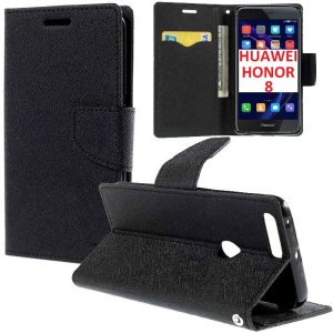 CUSTODIA FLIP ORIZZONTALE per HUAWEI HONOR 8 CON INTERNO IN TPU SILICONE, STAND, PORTA CARTE E CHIUSURA MAGNETICA COLORE NERO