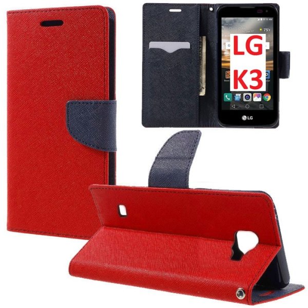 CUSTODIA FLIP ORIZZONTALE per LG K3 (LS450) - ATTENZIONE! NO K3 (K100) - CON INTERNO IN TPU, PORTA CARTE E STAND COLORE ROSSO