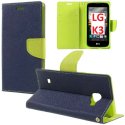 CUSTODIA FLIP ORIZZONTALE per LG K3 (LS450) - ATTENZIONE! NO K3 (K100) - INTERNO IN TPU, PORTA CARTE E STAND COLORE BLU