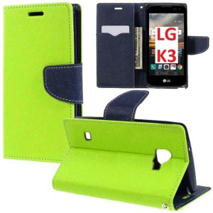 CUSTODIA FLIP ORIZZONTALE per LG K3 (LS450) - ATTENZIONE! NO K3 (K100) - CON INTERNO IN TPU, PORTA CARTE E STAND COLORE VERDE