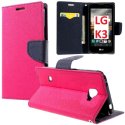 CUSTODIA FLIP ORIZZONTALE per LG K3 (LS450) - ATTENZIONE! NO K3 (K100) - CON INTERNO IN TPU, PORTA CARTE E STAND COLORE FUCSIA