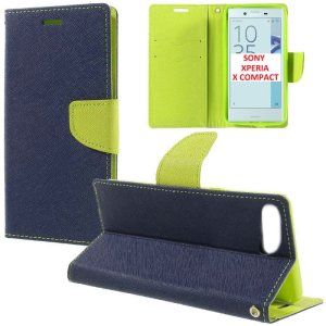 CUSTODIA FLIP ORIZZONTALE per SONY XPERIA X COMPACT CON INTERNO IN TPU, STAND, PORTA CARTE E CHIUSURA MAGNETICA COLORE BLU