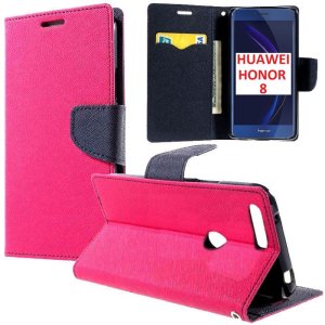 CUSTODIA FLIP ORIZZONTALE per HUAWEI HONOR 8 CON INTERNO IN TPU SILICONE, STAND, PORTA CARTE E CHIUSURA MAGNETICA COLORE FUCSIA