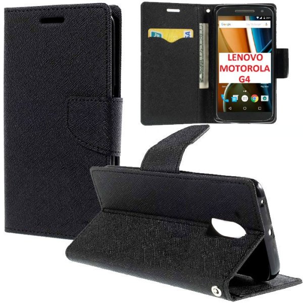 CUSTODIA FLIP ORIZZONTALE per LENOVO MOTO G4 (4ª generazione) XT1622, MOTO G4 PLUS CON INTERNO IN TPU, STAND E PORTA CARTE NERO