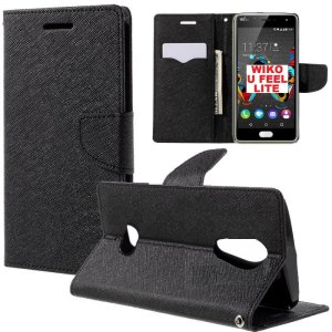 CUSTODIA FLIP ORIZZONTALE per WIKO U FEEL LITE 4G CON INTERNO IN TPU, STAND, TASCHE PORTA CARTE E CHIUSURA MAGNETICA NERO