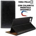 CUSTODIA FLIP ORIZZONTALE VERA PELLE per SONY XPERIA X COMPACT CON CHIUSURA MAGNETICA INVISIBILE E INTERNO IN TPU NERO