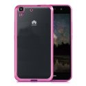 CUSTODIA GEL TPU SILICONE per HUAWEI Y6 II, HONOR 5A, HONOR HOLLY 3 TRASPARENTE CON CORNICE COLORE FUCSIA