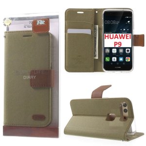 CUSTODIA FLIP ORIZZONTALE per HUAWEI P9 CON INTERNO IN TPU, STAND E CHIUSURA MAGNETICA VERDE MILITARE ALTA QUALITA' ROAR BLISTER