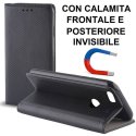 CUSTODIA FLIP ORIZZONTALE per HUAWEI NOVA con CHIUSURA MAGNETICA INVISIBILE, STAND ED INTERNO IN TPU SILICONE COLORE NERO