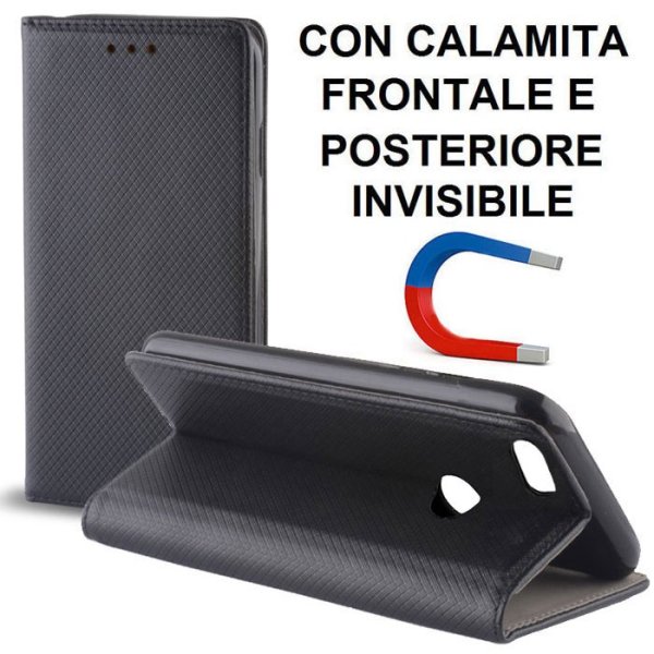 CUSTODIA FLIP ORIZZONTALE per HUAWEI NOVA con CHIUSURA MAGNETICA INVISIBILE, STAND ED INTERNO IN TPU SILICONE COLORE NERO