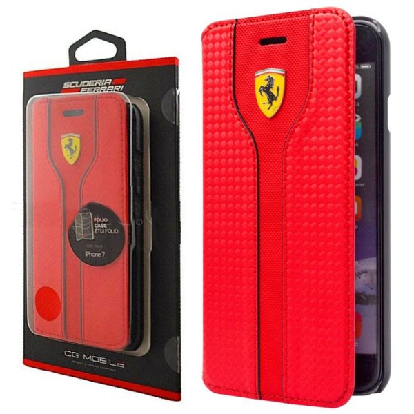 CUSTODIA FLIP ORIZZONTALE VERA PELLE FERRARI per APPLE IPHONE SE (2020/2022), IPHONE (7/8) COLORE ROSSO FEST2FLBKP7RE