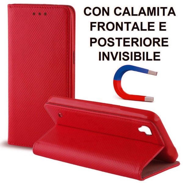 CUSTODIA FLIP ORIZZONTALE per LG X POWER (K220) con CHIUSURA MAGNETICA INVISIBILE, STAND ED INTERNO IN TPU COLORE ROSSO