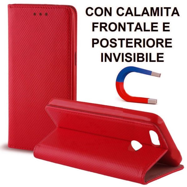 CUSTODIA FLIP ORIZZONTALE per HUAWEI NOVA con CHIUSURA MAGNETICA INVISIBILE, STAND ED INTERNO IN TPU SILICONE COLORE ROSSO