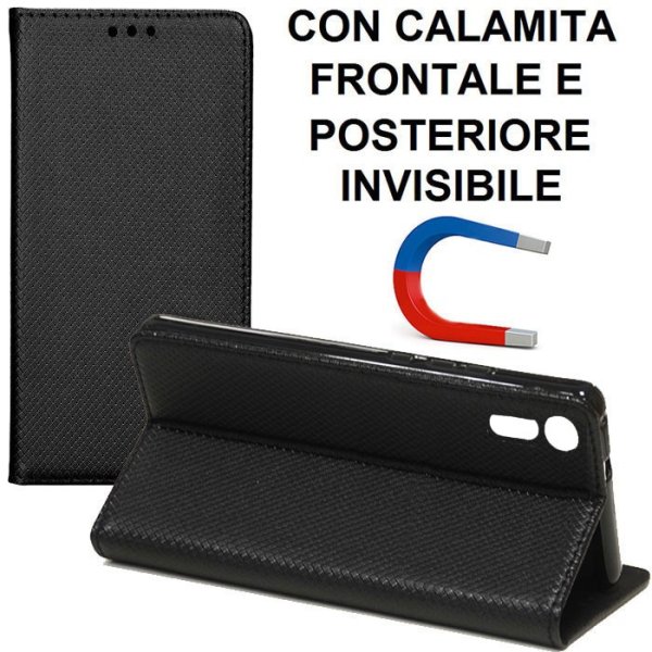 CUSTODIA per SONY XPERIA XZ, XPERIA XZs - FLIP ORIZZONTALE con CHIUSURA MAGNETICA INVISIBILE, STAND E INTERNO IN TPU NERO