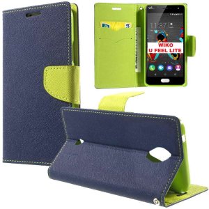 CUSTODIA FLIP ORIZZONTALE per WIKO U FEEL LITE 4G CON INTERNO IN TPU, STAND, TASCHE PORTA CARTE E CHIUSURA MAGNETICA BLU