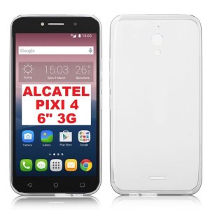 CUSTODIA per ALCATEL PIXI 4 - 3G - 6" POLLICI (OT-8050D), A2 XL IN GEL TPU SILICONE TRASPARENTE