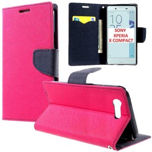 CUSTODIA FLIP ORIZZONTALE per SONY XPERIA X COMPACT CON INTERNO IN TPU, STAND, PORTA CARTE E CHIUSURA MAGNETICA COLORE FUCSIA