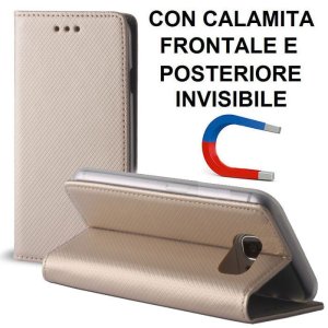 CUSTODIA FLIP ORIZZONTALE per SAMSUNG SM-G935 GALAXY S7 EDGE con CHIUSURA MAGNETICA INVISIBILE ED INTERNO IN TPU ORO