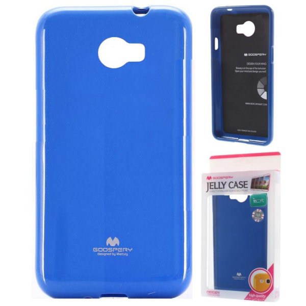 CUSTODIA GEL TPU SILICONE per HUAWEI Y5 II, Y6 II COMPACT COLORE BLU LUCIDO CON GLITTER ALTA QUALITA' MERCURY BLISTER