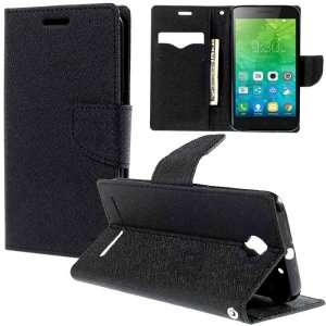 CUSTODIA FLIP ORIZZONTALE per LENOVO VIBE C2 (k10a40), VIBE C2 POWER CON INTERNO IN TPU, STAND E TASCHE PORTA CARTE COLORE NERO