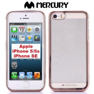 CUSTODIA per APPLE IPHONE SE, IPHONE 5S, IPHONE 5 IN GEL TPU TRASPARENTE CON CORNICE ROSA ORO ALTA QUALITA' MERCURY BLISTER