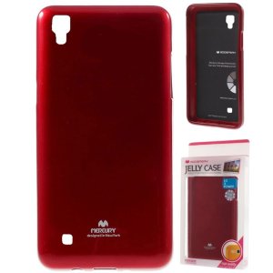 CUSTODIA GEL TPU SILICONE per LG X POWER, K220 COLORE ROSSO LUCIDO CON GLITTER ALTA QUALITA' MERCURY BLISTER